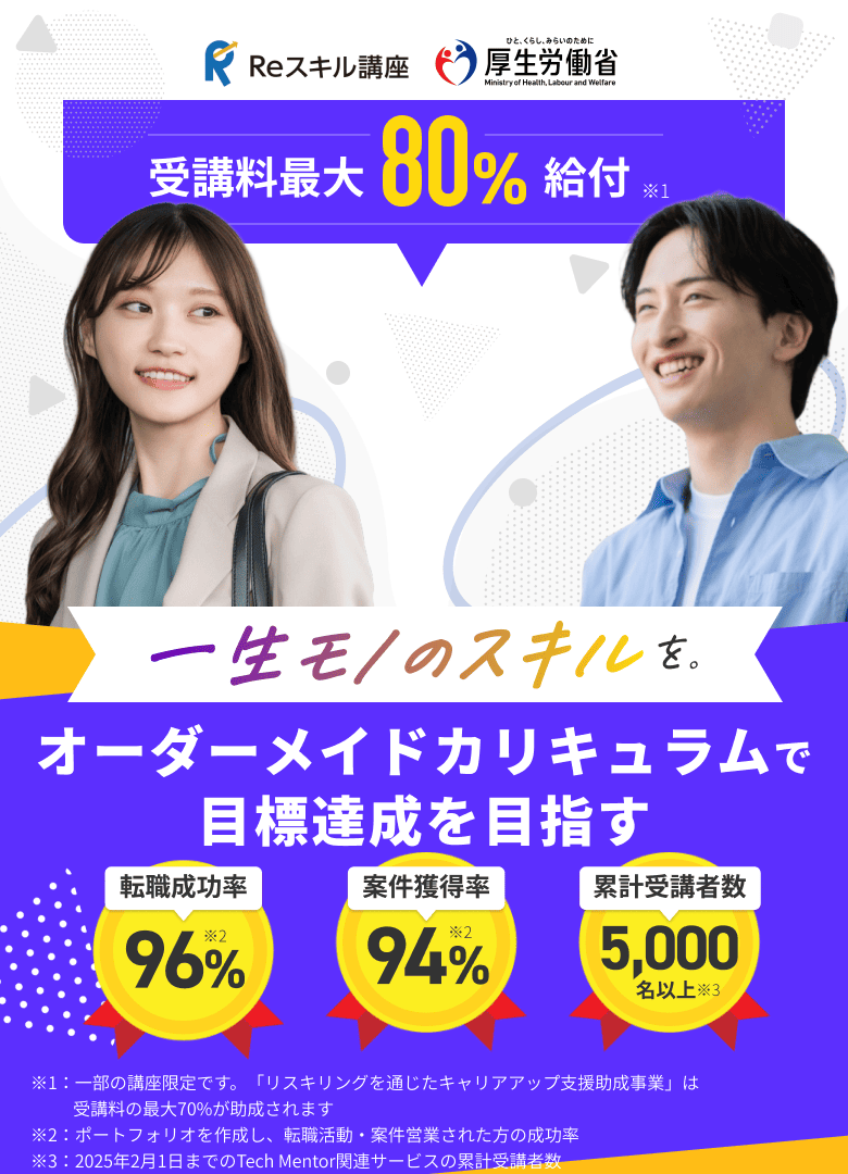 受講料最大80%給付 未経験からプロへ 目標達成を目指すオンラインWebスクール